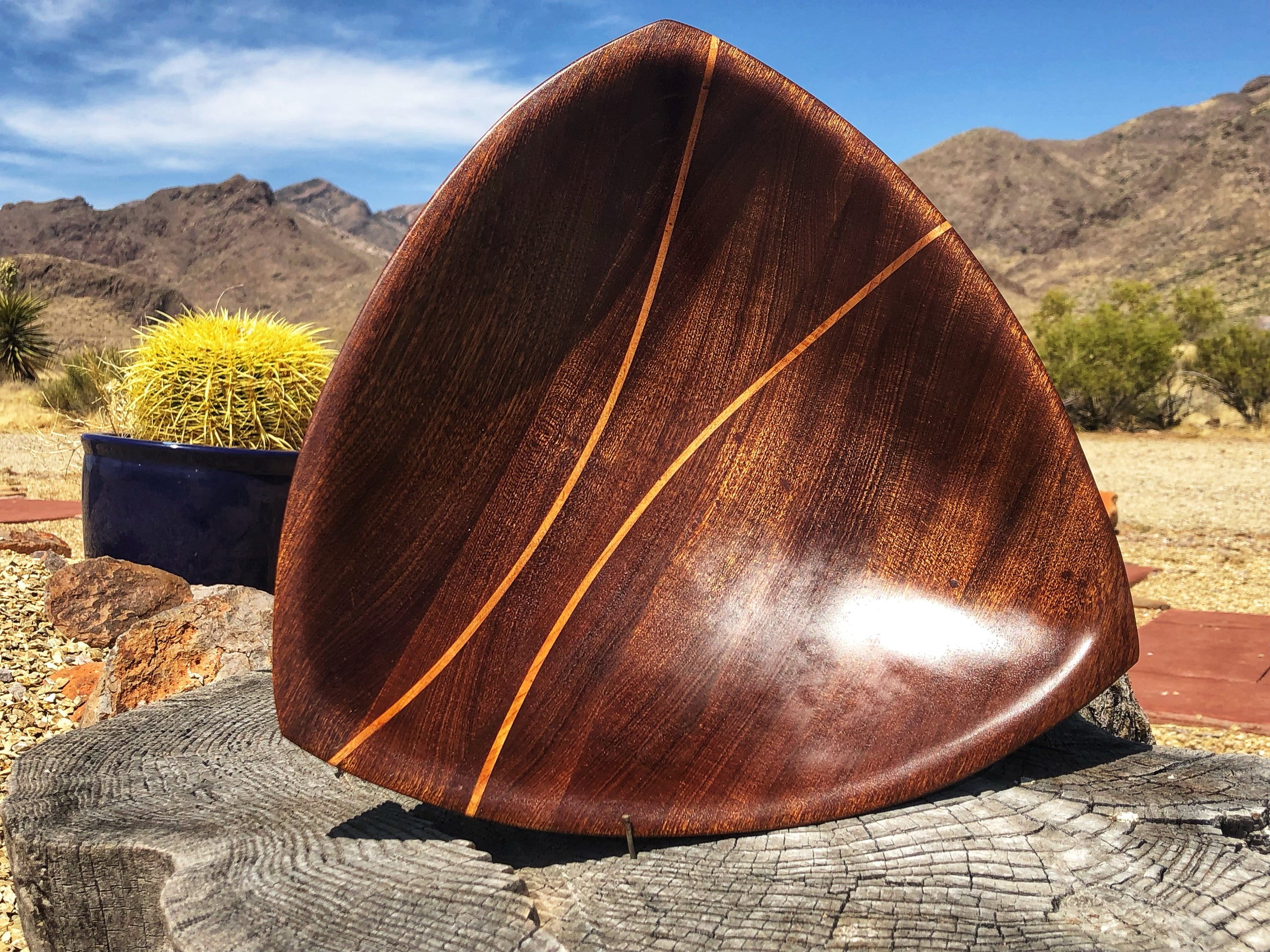 Sapele Three Sided Bowl with Woven Cherry Inlay | Diemer Designs